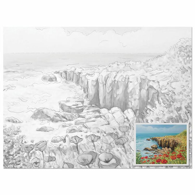 Холст на картоне с контуром BRAUBERG ART CLASSIC «Цветы и море», 30х40, грунтованный, хлопок — картинка 2
