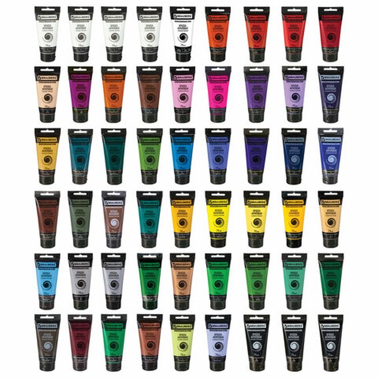 Краски акриловые художественные BRAUBERG ART CLASSIC, набор 54 шт, 49 цветов, в тубах 75 мл — картинка 4