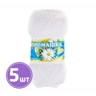 Пряжа ПНК им.Кирова Ромашка (0101), белый, 5 шт. по 75 г Пряжа ПНК им.Кирова Ромашка (0101), белый, 5 шт. по 75 г